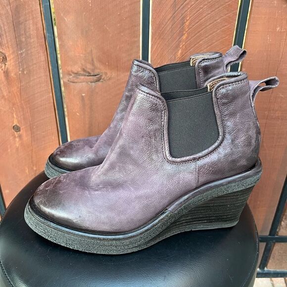 New A.S.98 Talen Wedge Ankle Bootie in Eggplant Leather Size 39 - Picture 4 of 9